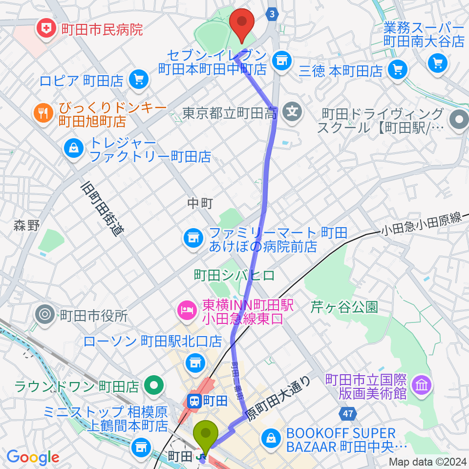 サン町田旭体育館の最寄駅町田駅からの徒歩ルート（約27分）地図