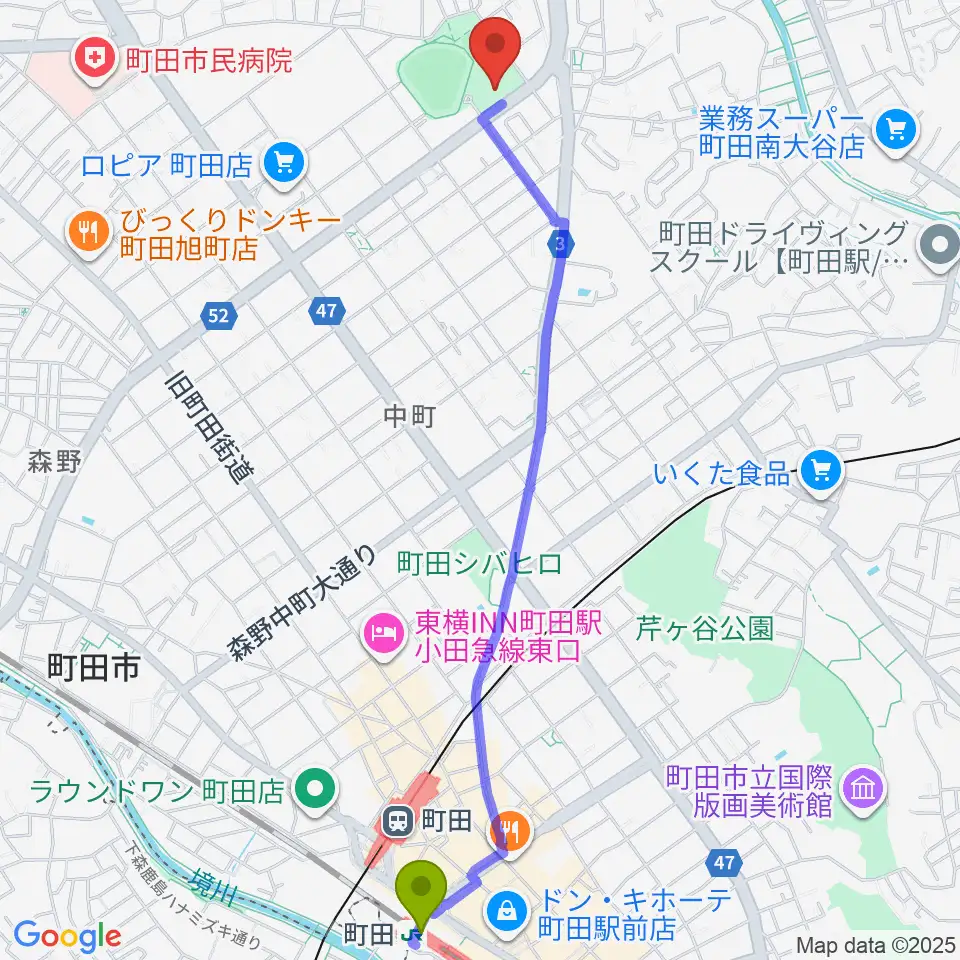 サン町田旭体育館の最寄駅町田駅からの徒歩ルート（約27分）地図