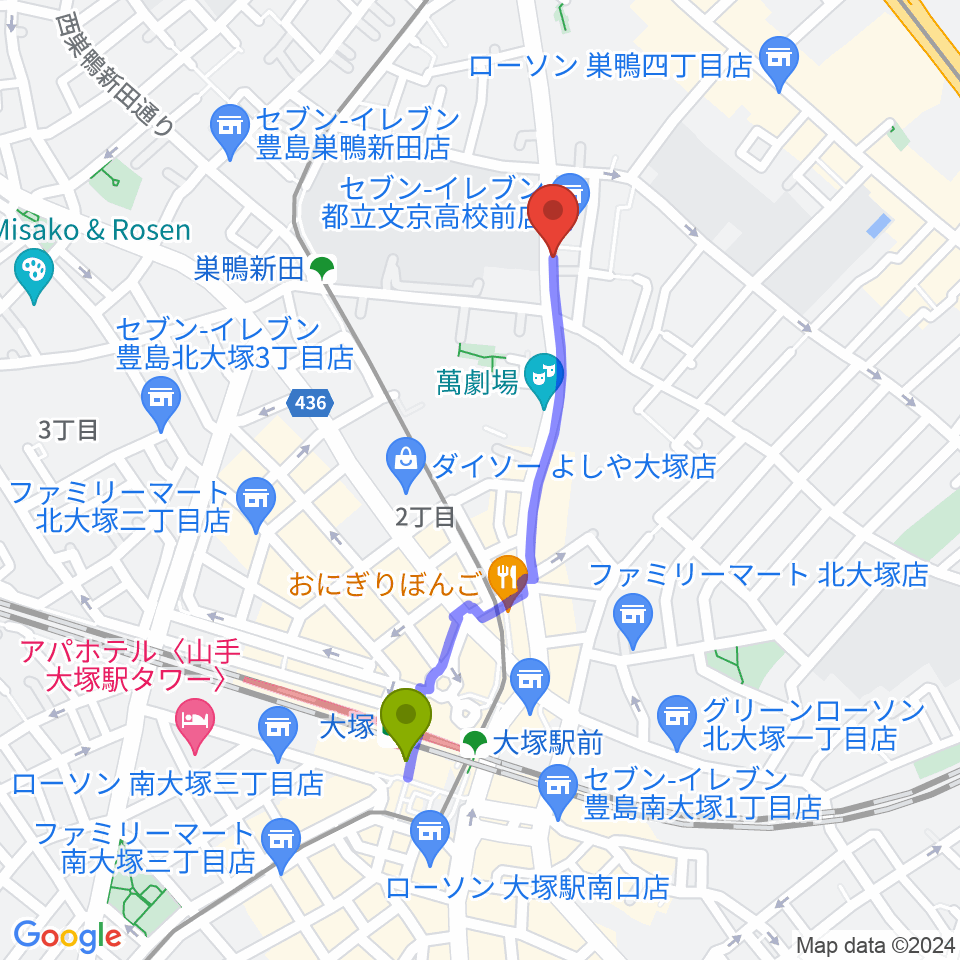 大塚駅からシネマハウス大塚へのルートマップ地図