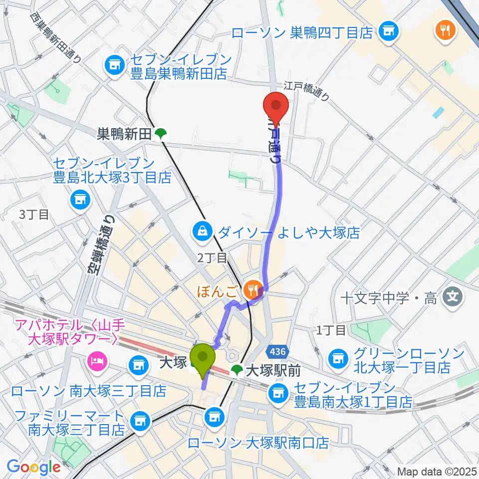 大塚駅からシネマハウス大塚へのルートマップ地図