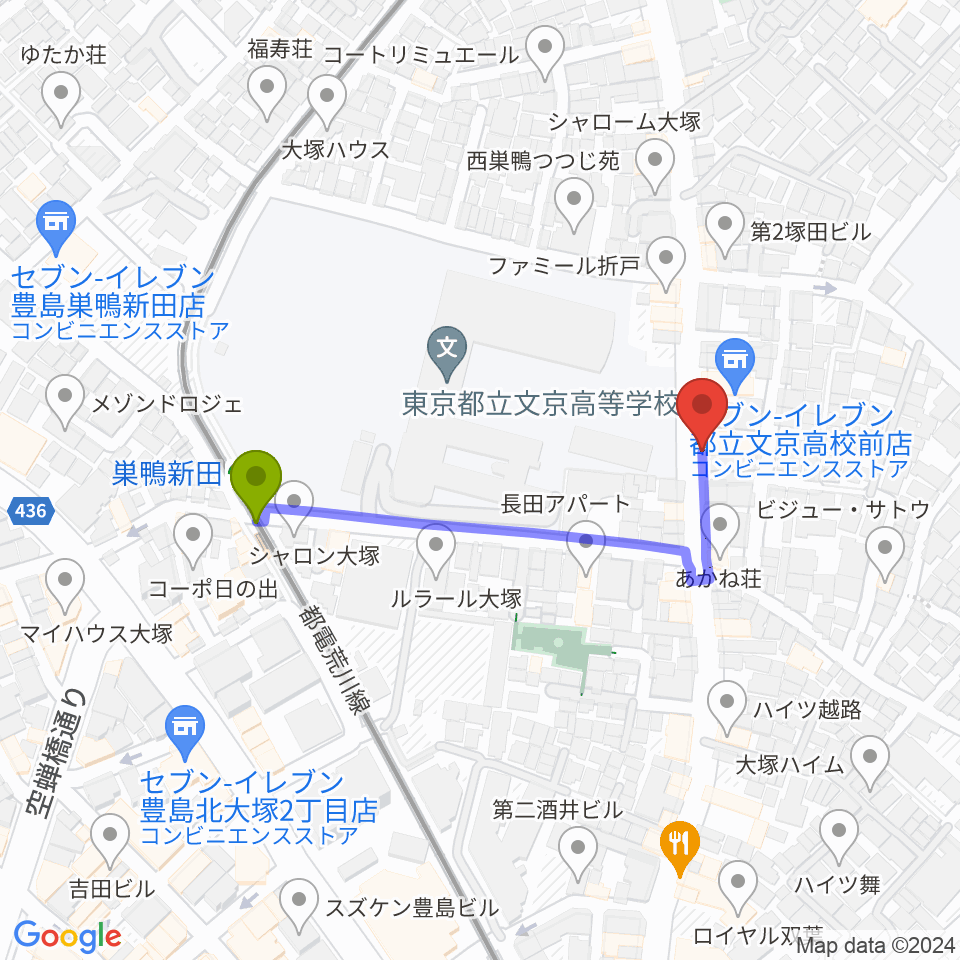 シネマハウス大塚の最寄駅巣鴨新田駅からの徒歩ルート（約4分）地図