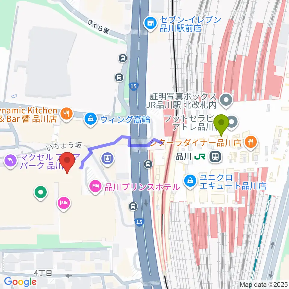 品川プリンスホテル クラブeXの最寄駅品川駅からの徒歩ルート（約4分）地図