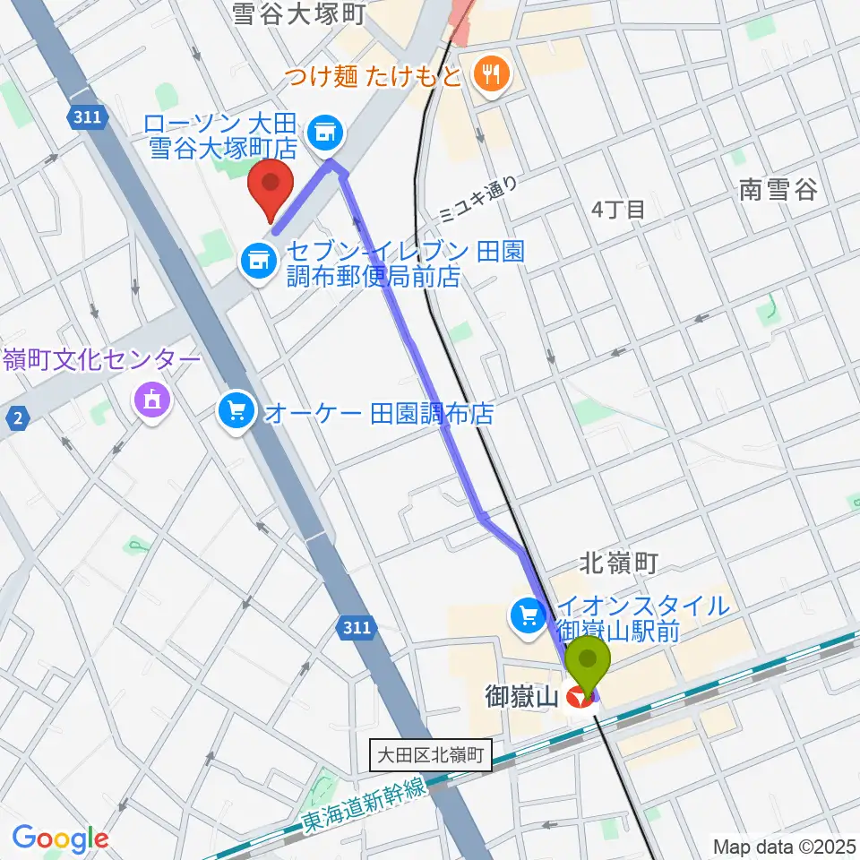 御嶽山駅からStudio PJへのルートマップ地図