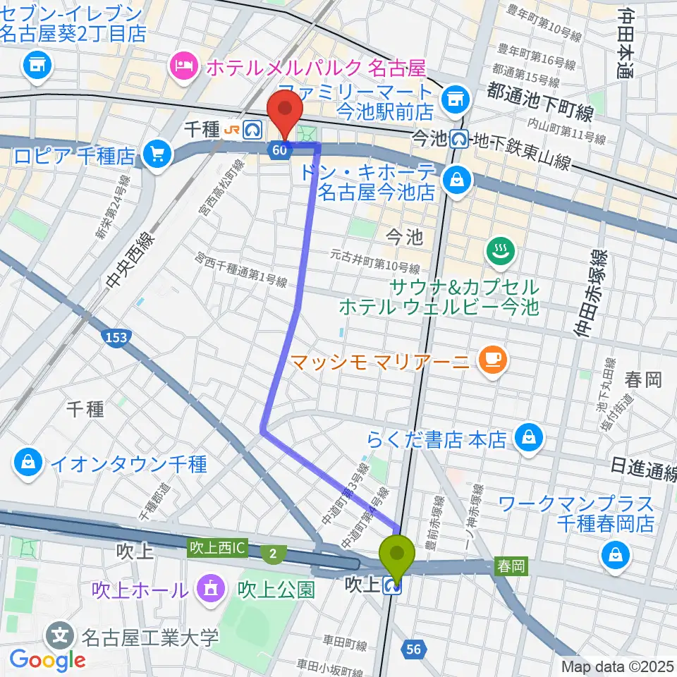 吹上駅からふじかわヴァイオリン・ヴィオラ・ピアノ教室へのルートマップ地図