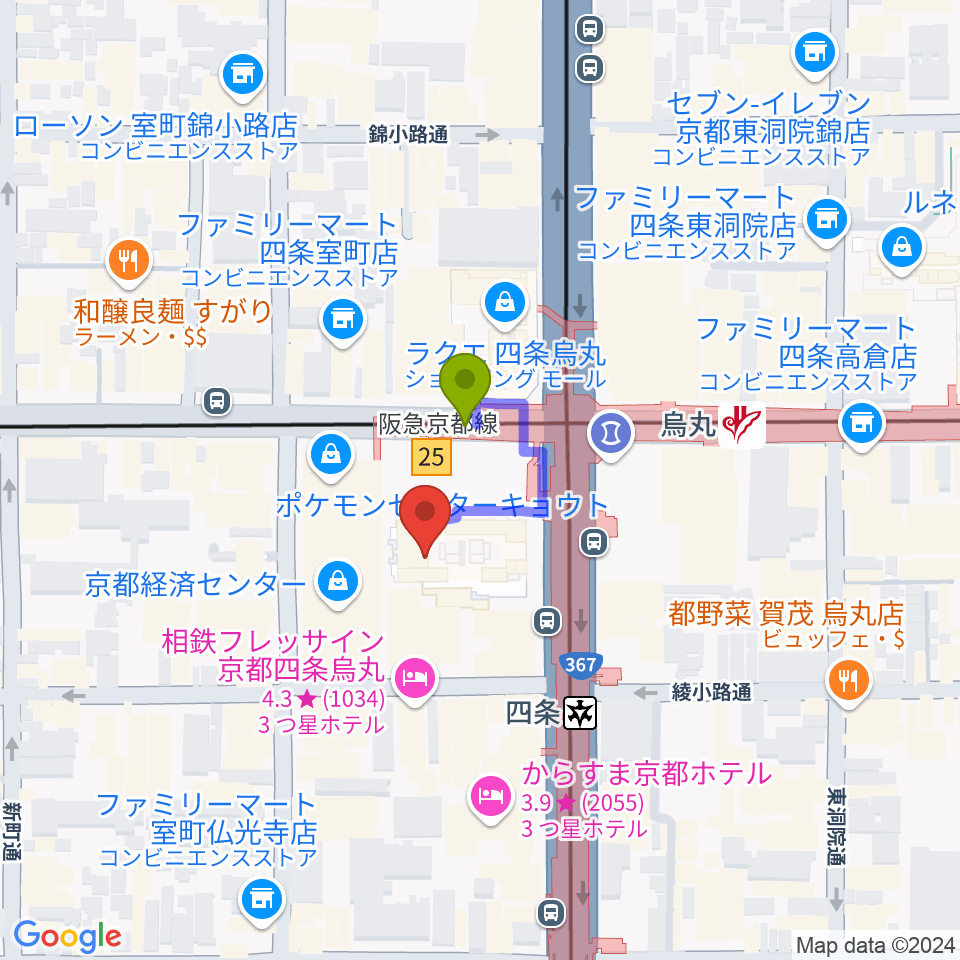 京都シネマの最寄駅烏丸駅からの徒歩ルート（約1分）地図