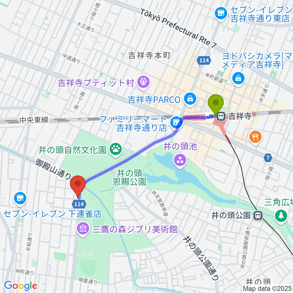 吉祥寺駅から吉祥寺NEPOへのルートマップ地図