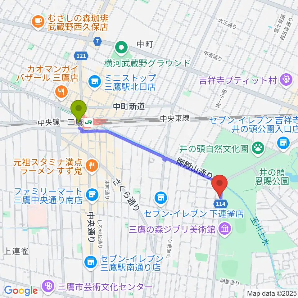 吉祥寺NEPOの最寄駅三鷹駅からの徒歩ルート（約17分）地図