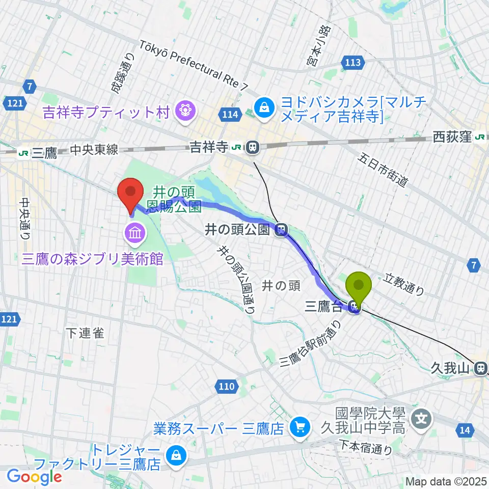 三鷹台駅から吉祥寺NEPOへのルートマップ地図