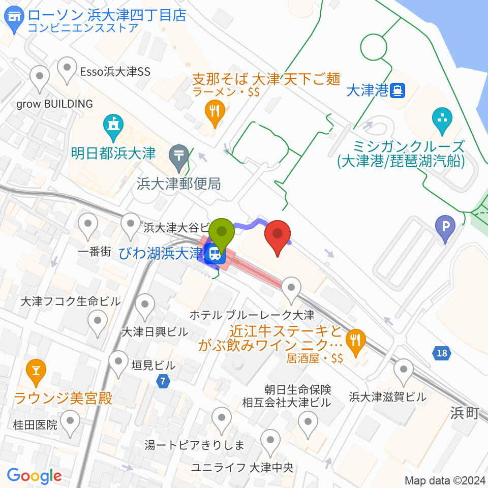 スカイプラザ浜大津の最寄駅びわ湖浜大津駅からの徒歩ルート（約1分）地図
