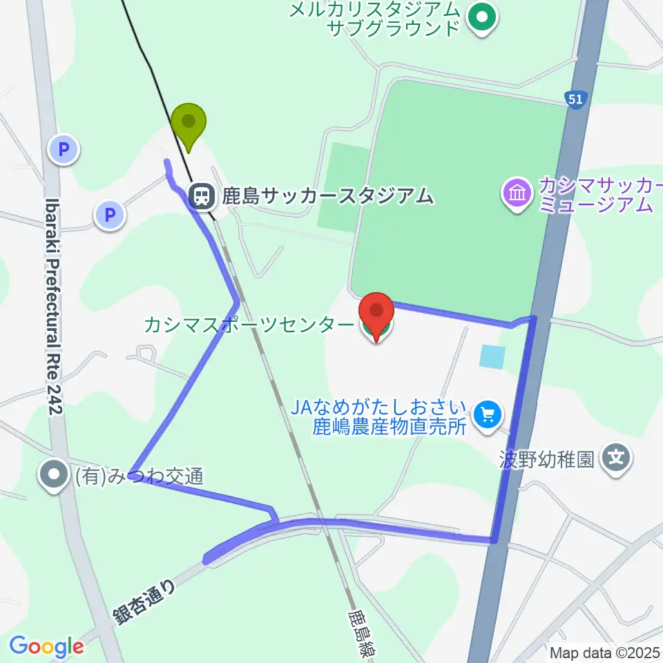 カシマスポーツセンターの最寄駅鹿島サッカースタジアム駅からの徒歩ルート（約6分）地図