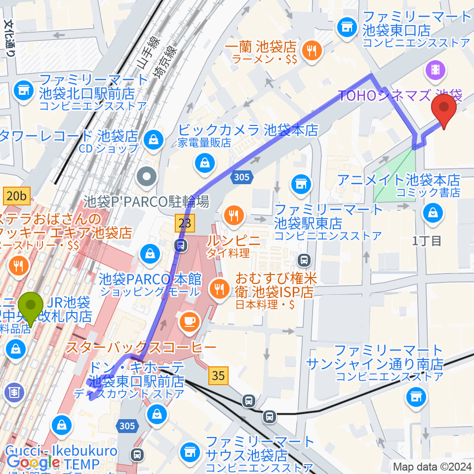 池袋harevutaiの最寄駅池袋駅からの徒歩ルート（約8分）地図