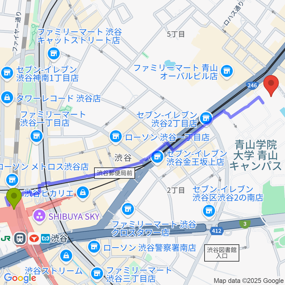 渋谷駅から青山学院記念館へのルートマップ地図