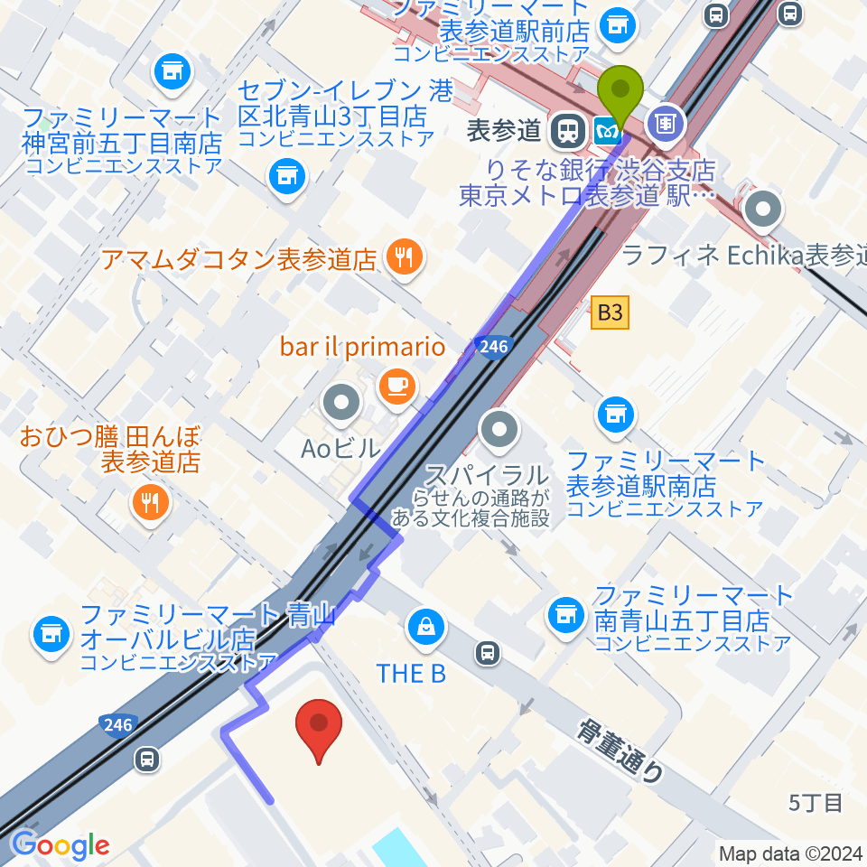 青山学院記念館の最寄駅表参道駅からの徒歩ルート（約6分）地図