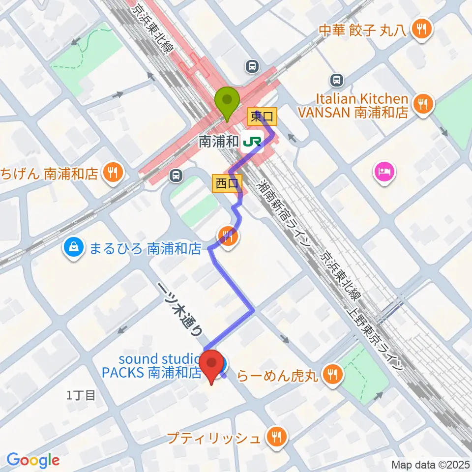 スタジオパックス南浦和店の最寄駅南浦和駅からの徒歩ルート（約4分）地図