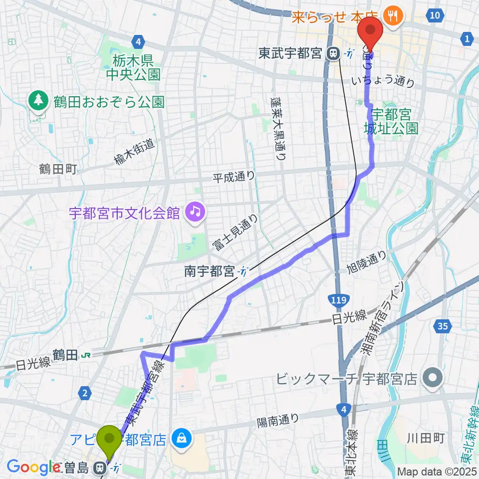江曽島駅からレディオベリーへのルートマップ地図
