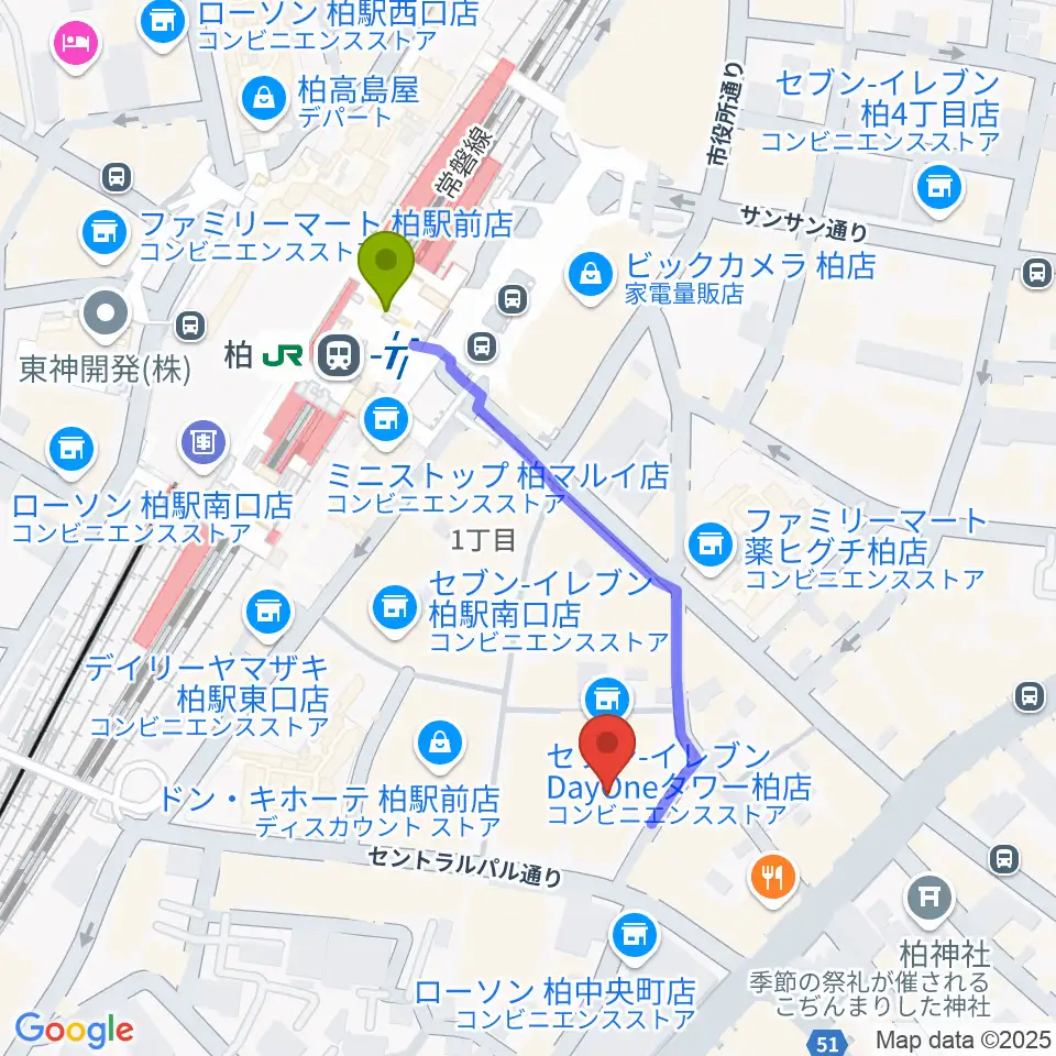 パレット柏の最寄駅柏駅からの徒歩ルート（約4分）地図