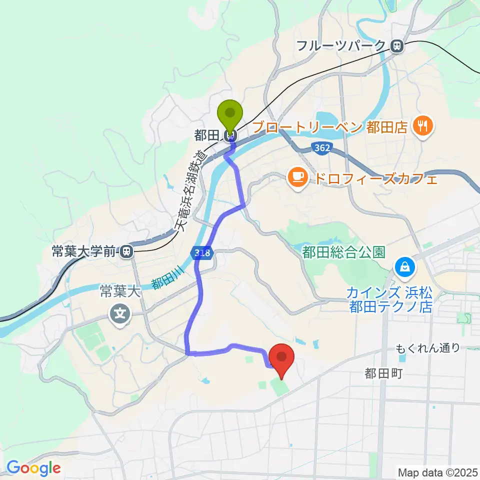 都田駅からHonda都田サッカー場へのルートマップ地図