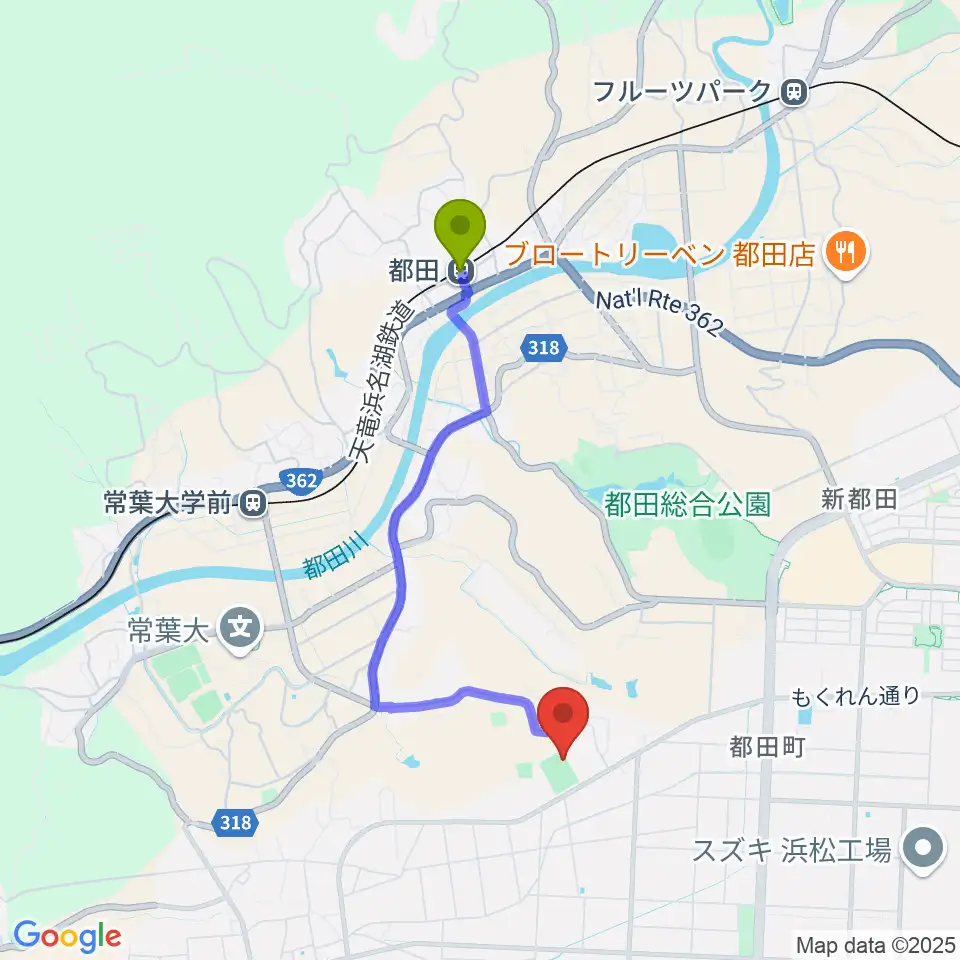 都田駅からHonda都田サッカー場へのルートマップ地図