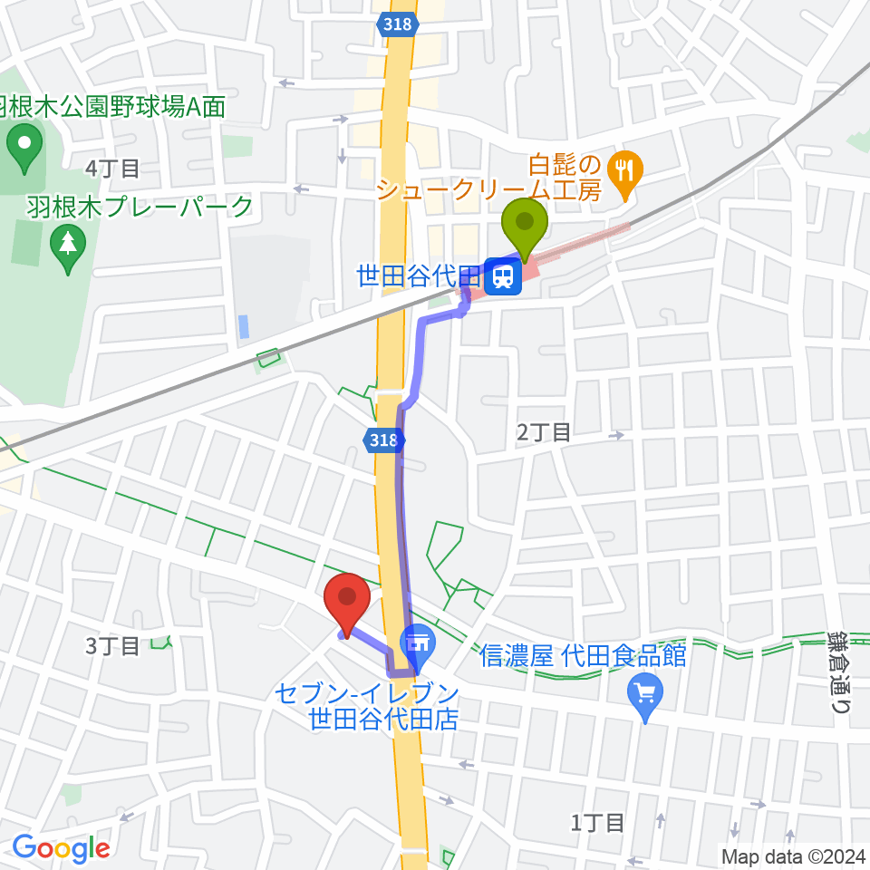 big turtle STUDIOSの最寄駅世田谷代田駅からの徒歩ルート（約7分）地図