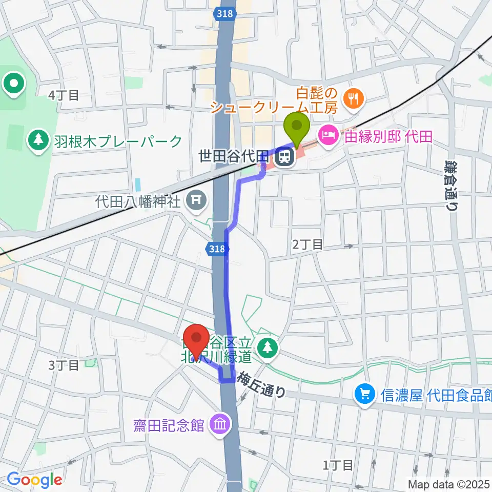 big turtle STUDIOSの最寄駅世田谷代田駅からの徒歩ルート（約7分）地図