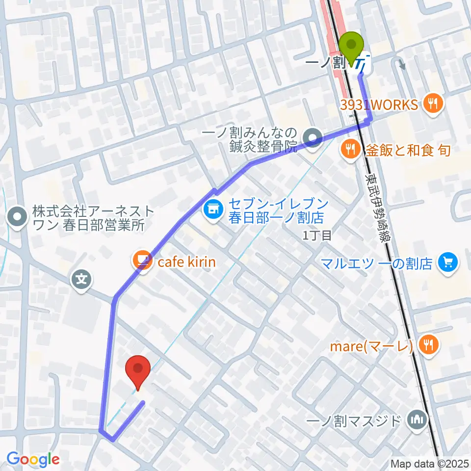 ヴァイオリン工房 IL VIOLINOの最寄駅一ノ割駅からの徒歩ルート（約6分）地図