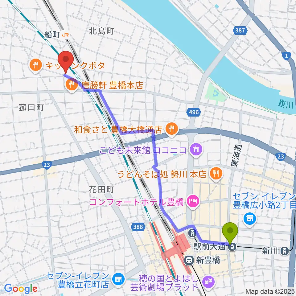 駅前大通駅からファーストミュージックへのルートマップ地図