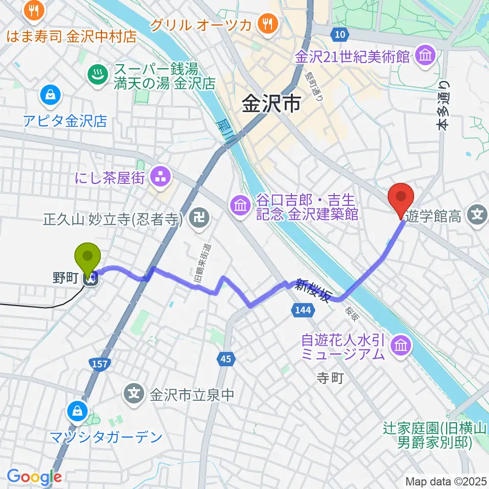 エスタシオレコーズの最寄駅野町駅からの徒歩ルート（約20分）地図
