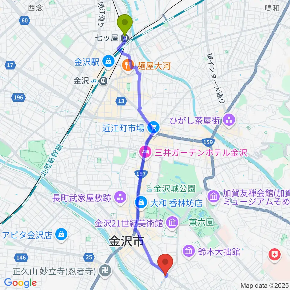七ツ屋駅からエスタシオレコーズへのルートマップ地図