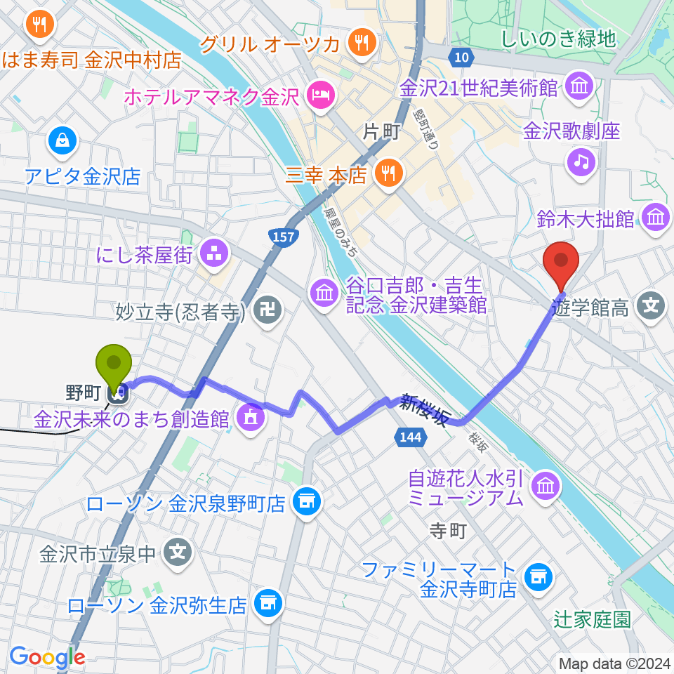 道草カフェ・アルプの最寄駅野町駅からの徒歩ルート（約21分）地図