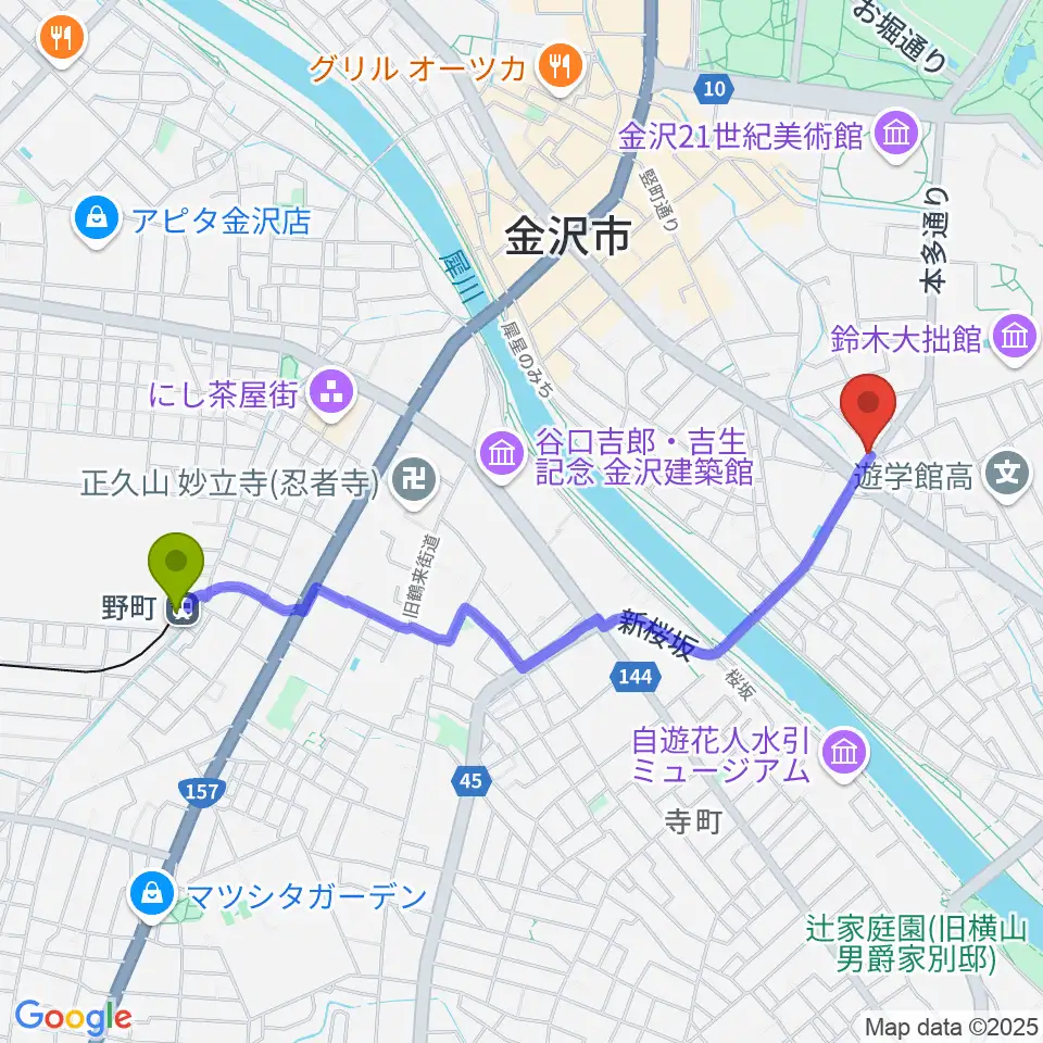 道草カフェ・アルプの最寄駅野町駅からの徒歩ルート（約21分）地図