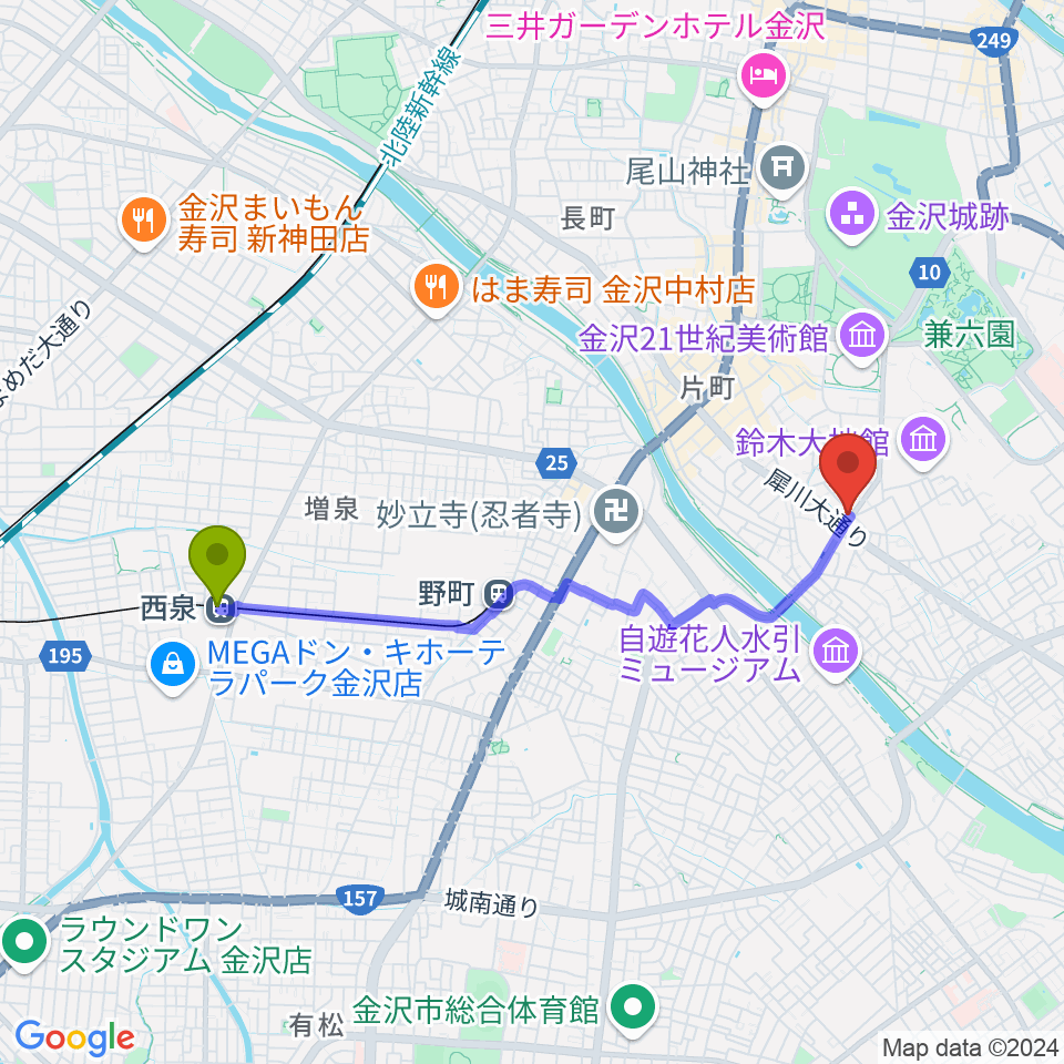 西泉駅から道草カフェ・アルプへのルートマップ地図