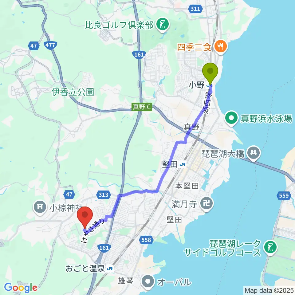小野駅から大崎晶子ピアノエレクトーン教室へのルートマップ地図