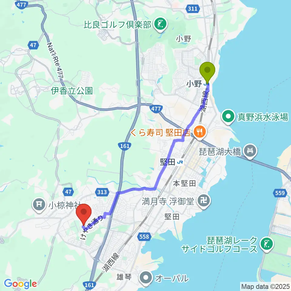 小野駅から大崎晶子ピアノエレクトーン教室へのルートマップ地図