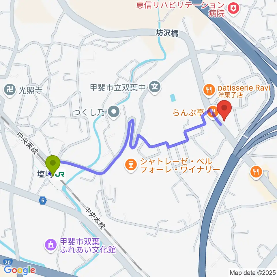iB MUSIC STUDIOの最寄駅塩崎駅からの徒歩ルート（約10分）地図