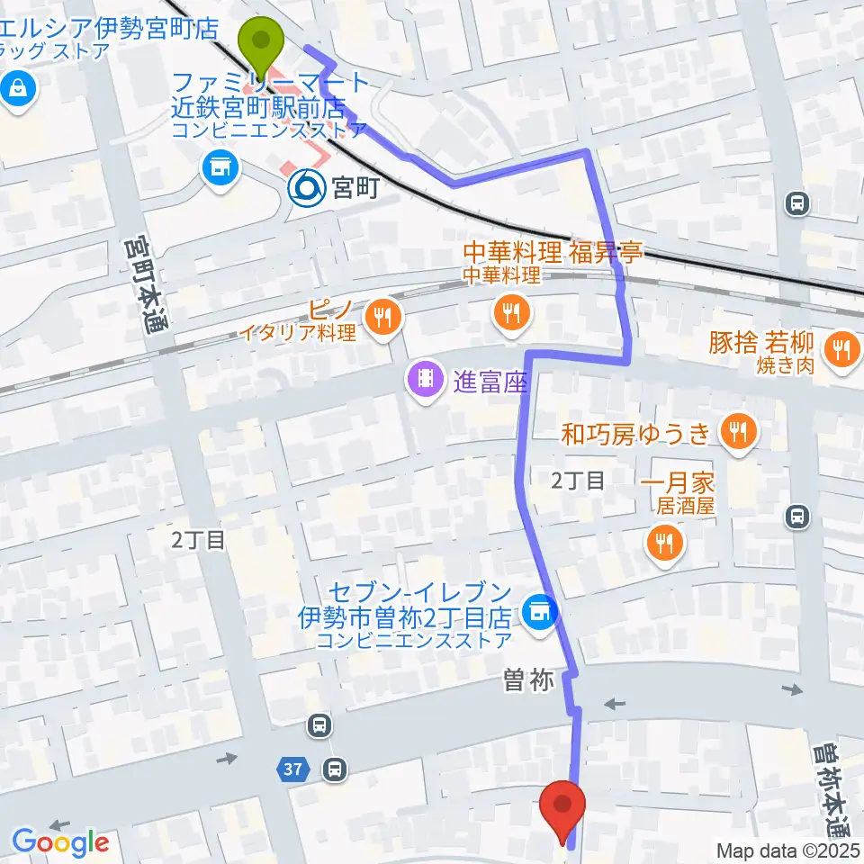 伊勢BARRETの最寄駅宮町駅からの徒歩ルート（約7分）地図