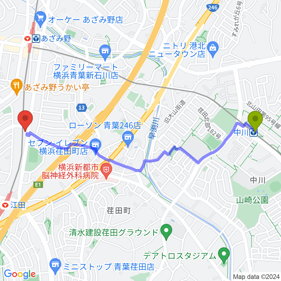 中川駅からsound studio U-Beへのルートマップ地図