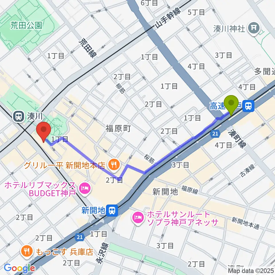 高速神戸駅からKey Westへのルートマップ地図