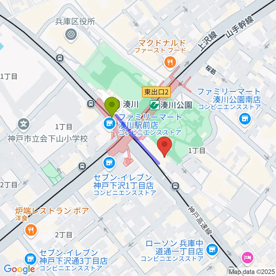 Key Westの最寄駅湊川駅からの徒歩ルート（約2分）地図