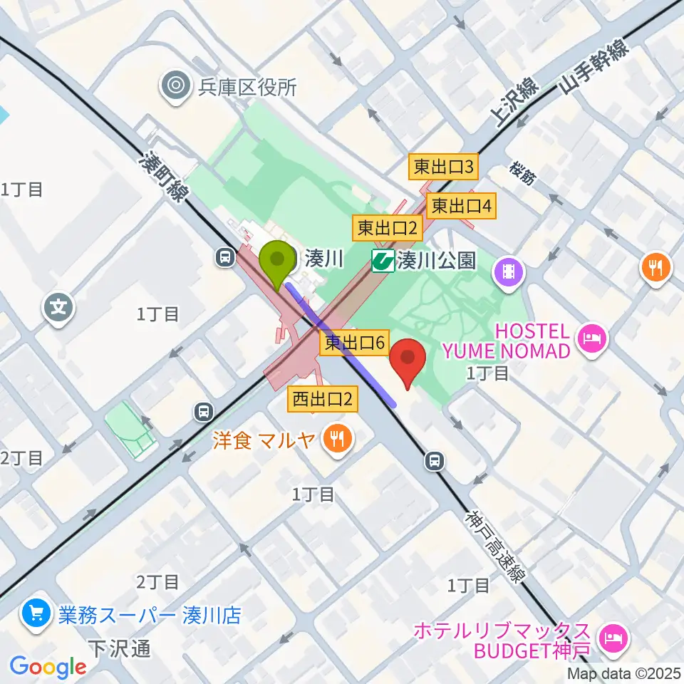 Key Westの最寄駅湊川駅からの徒歩ルート（約2分）地図