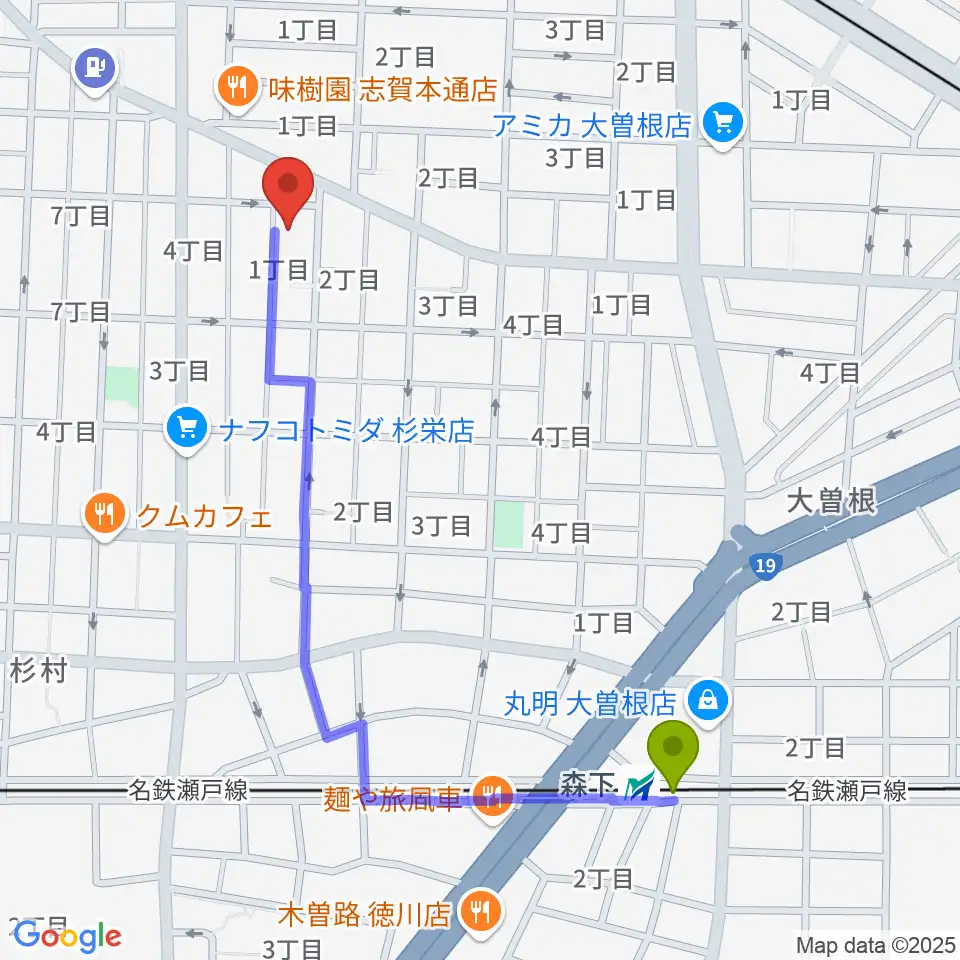 森下駅からWanderer Studioへのルートマップ地図