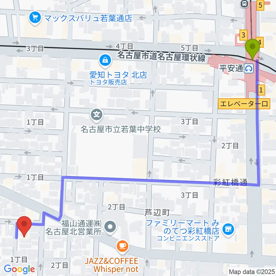 wanderer studioの最寄駅平安通駅からの徒歩ルート（約8分）地図