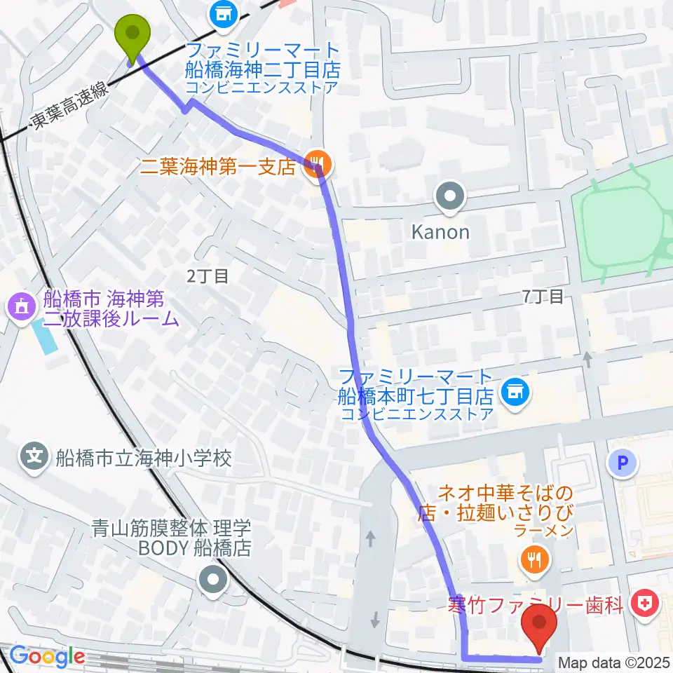 東海神駅からMUSIC PORTEへのルートマップ地図