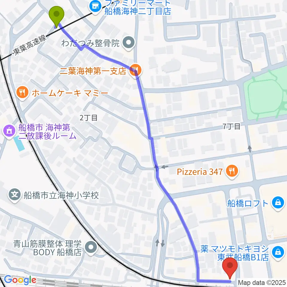 東海神駅からMUSIC PORTEへのルートマップ地図