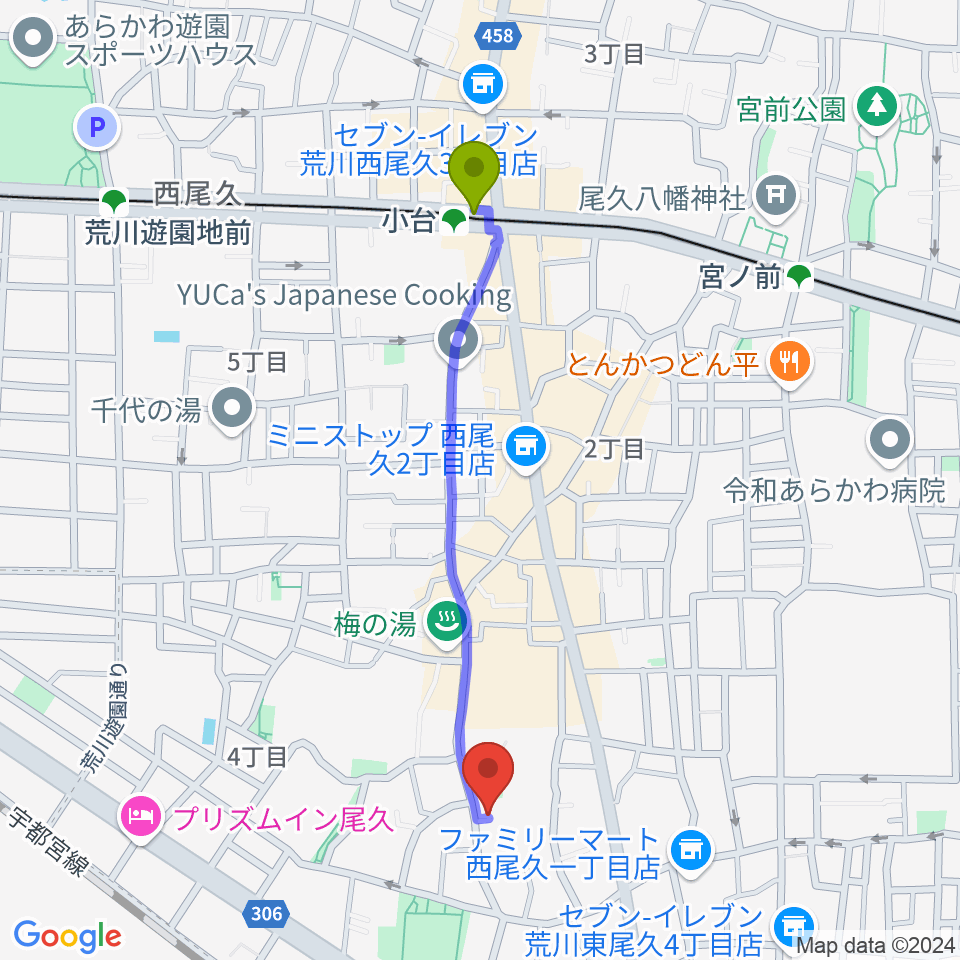 みらい音楽スタジオの最寄駅小台駅からの徒歩ルート（約10分）地図