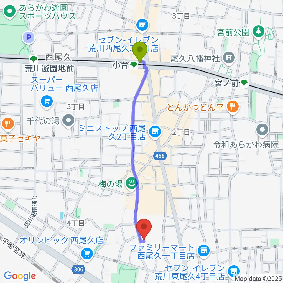 みらい音楽スタジオの最寄駅小台駅からの徒歩ルート（約10分）地図