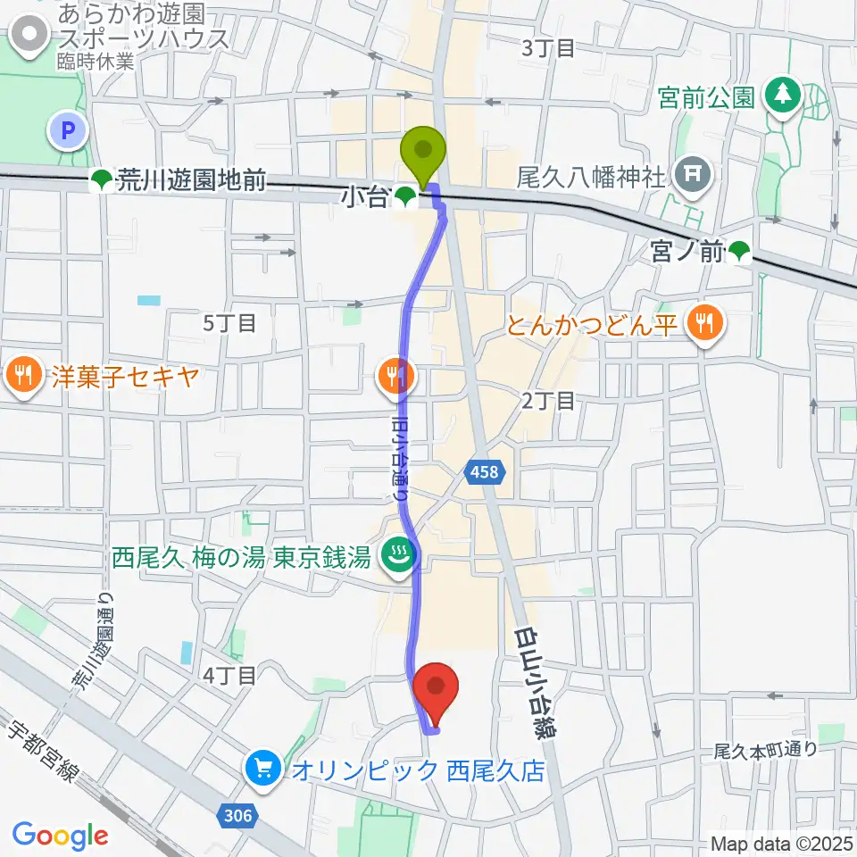 みらい音楽スタジオの最寄駅小台駅からの徒歩ルート（約10分）地図