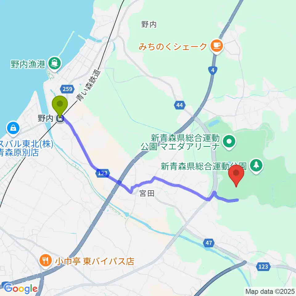 カクヒログループ アスレチックスタジアムの最寄駅野内駅からの徒歩ルート（約37分）地図