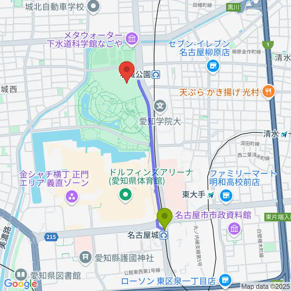 市役所駅からIGアリーナへのルートマップ地図