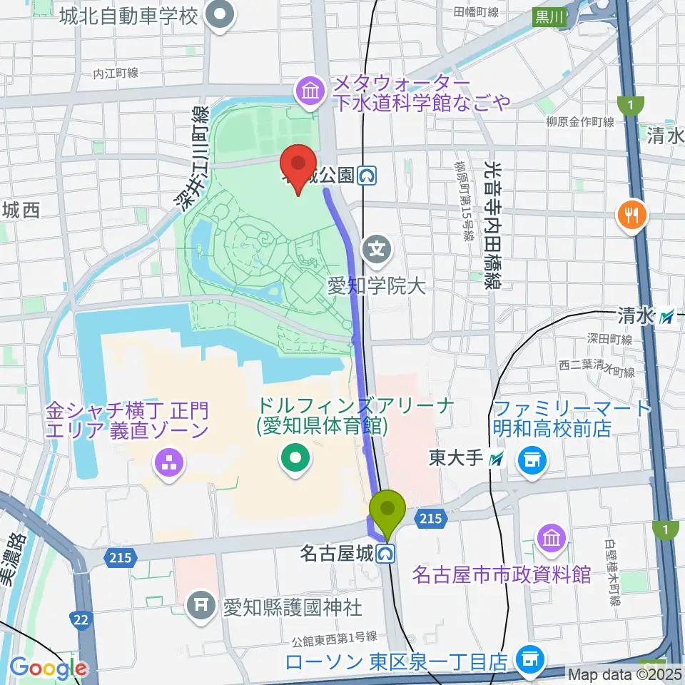 市役所駅からIGアリーナへのルートマップ地図