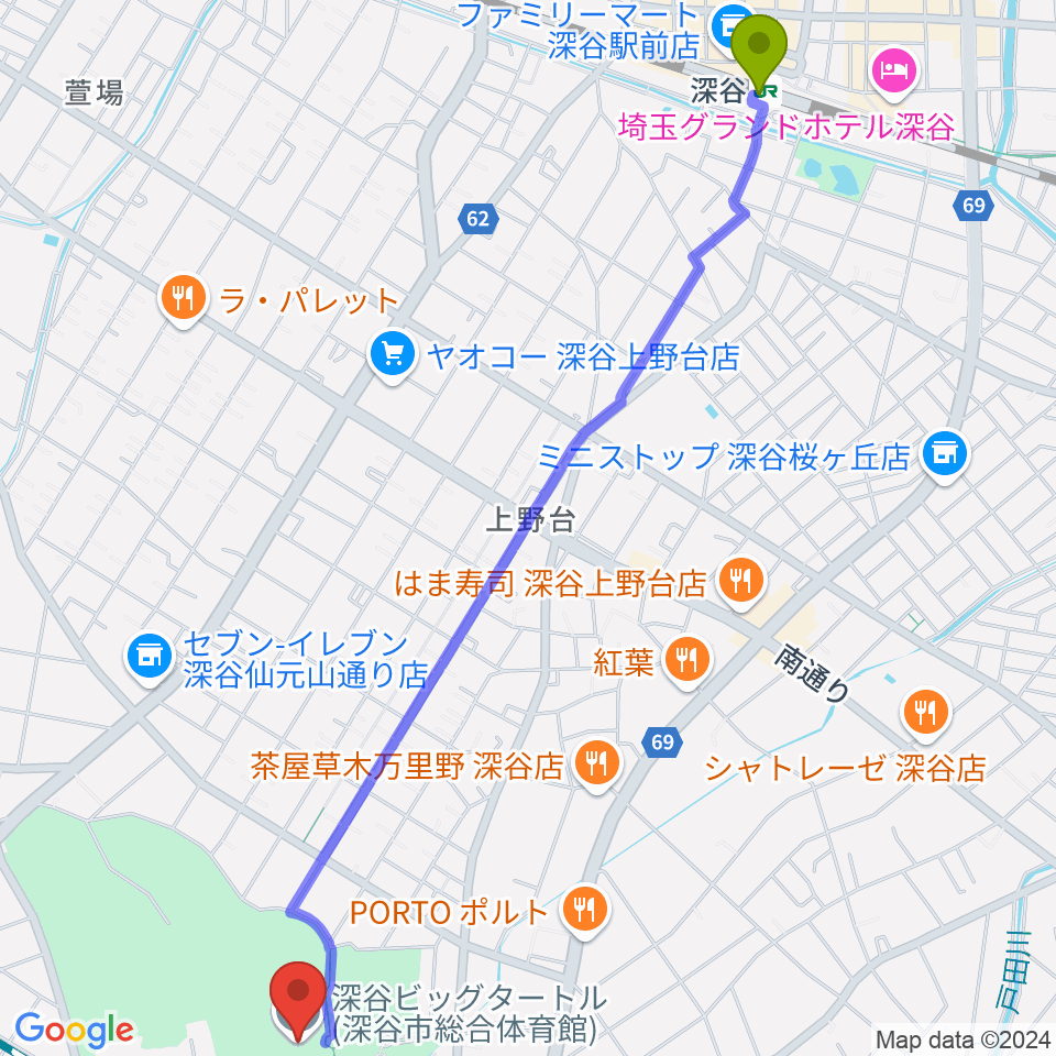 深谷ビッグタートル 深谷市総合体育館の最寄駅深谷駅からの徒歩ルート 約31分 Mdata